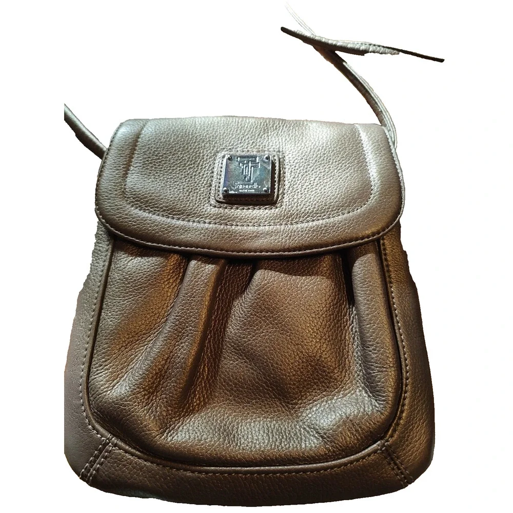 Tignanello Metallic Pebbled Leather Crossbody Handbag‎ Purse EUC